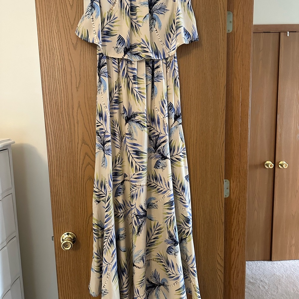 Tropical Cream and Blue Maxi Dress